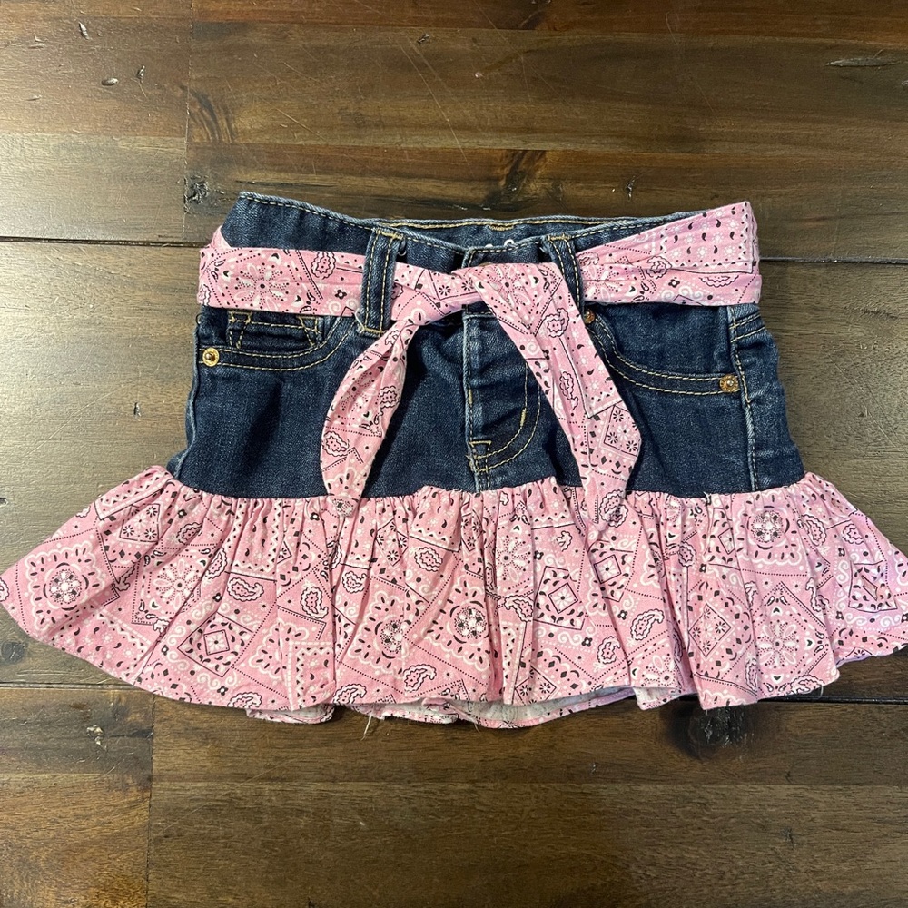 Handmade jean skirt with pink bandana, cowgirl skirt, rodeo, western, 2T